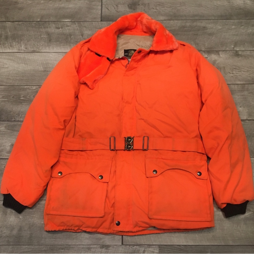 Vintage Stearns Blaze Orange Goose Down Puffer Men’s Jacket Size Medium USA Made